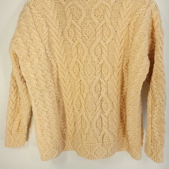 Vtg Eddie Bauer Sweater Mens Med Cream Fisherman Cable Knit Pullover Distressed - Picture 5 of 9